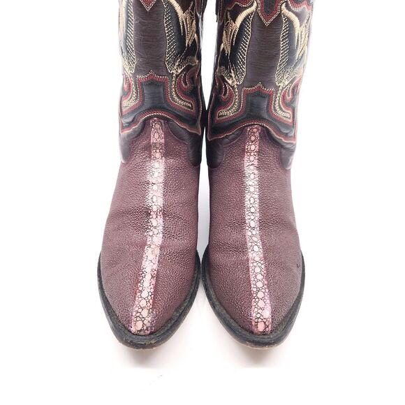 Rare Denver Men's Stingray Print Cowboy Boots Burgundy US Size 7 Mex Talla 26 - Picture 3 of 14